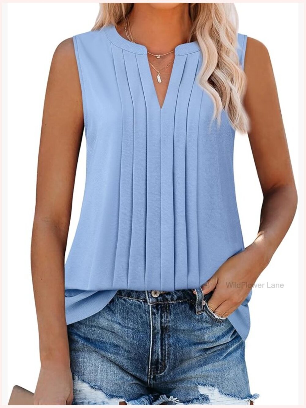 Sleeveless V-Neck Chiffon Tank Top Dressy Pleated Blouse for Work